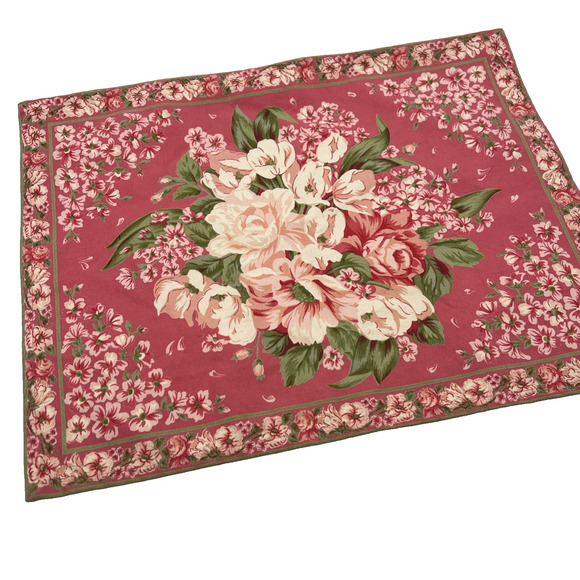 Set 4 April Cornell Pink Green Vintage Floral Cotton Canvas Placemats Pink 19" - Picture 1 of 6